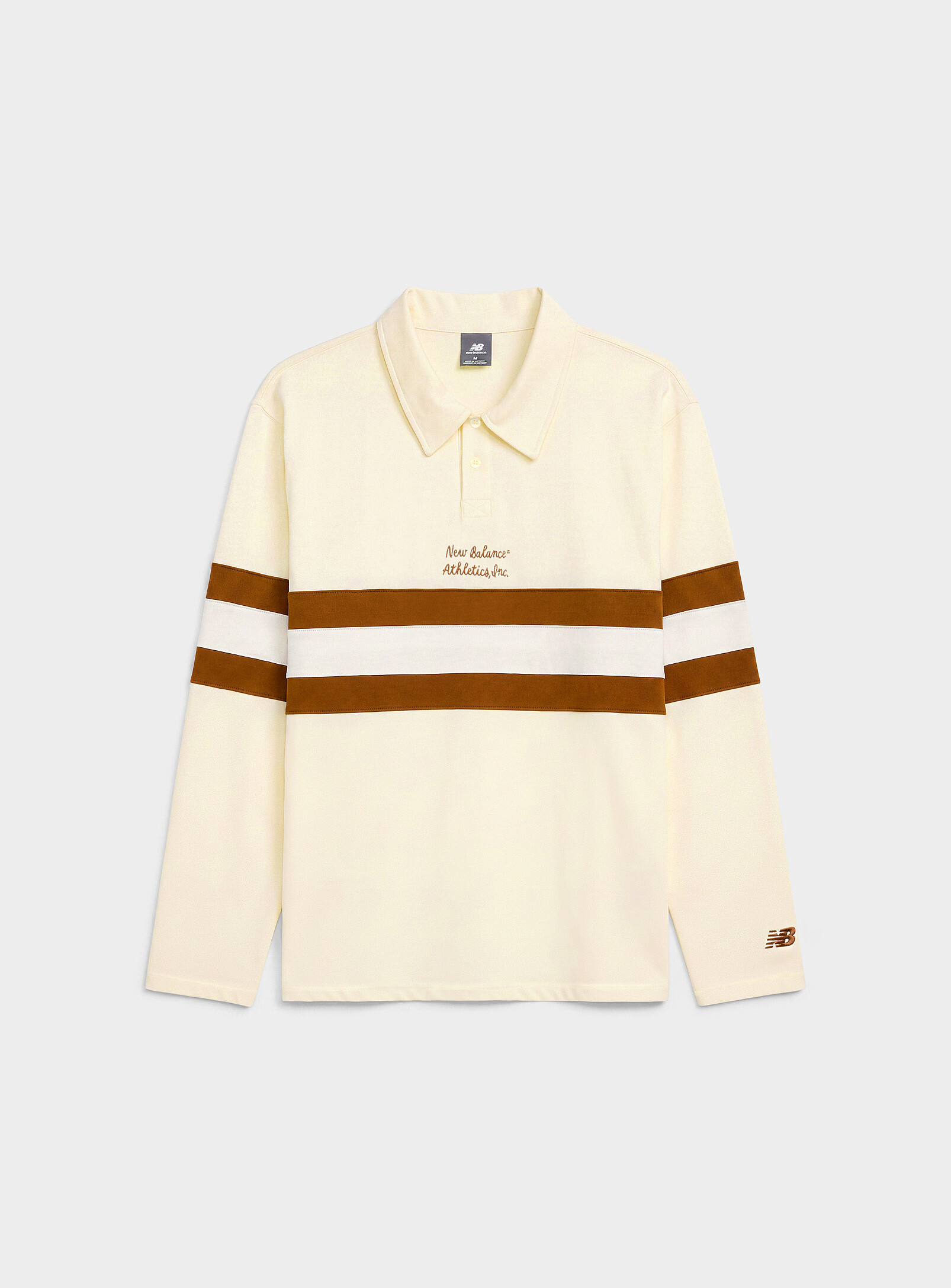 New Balance - Le polo rugby rayures ambrées (Homme, Beige, MOYEN)