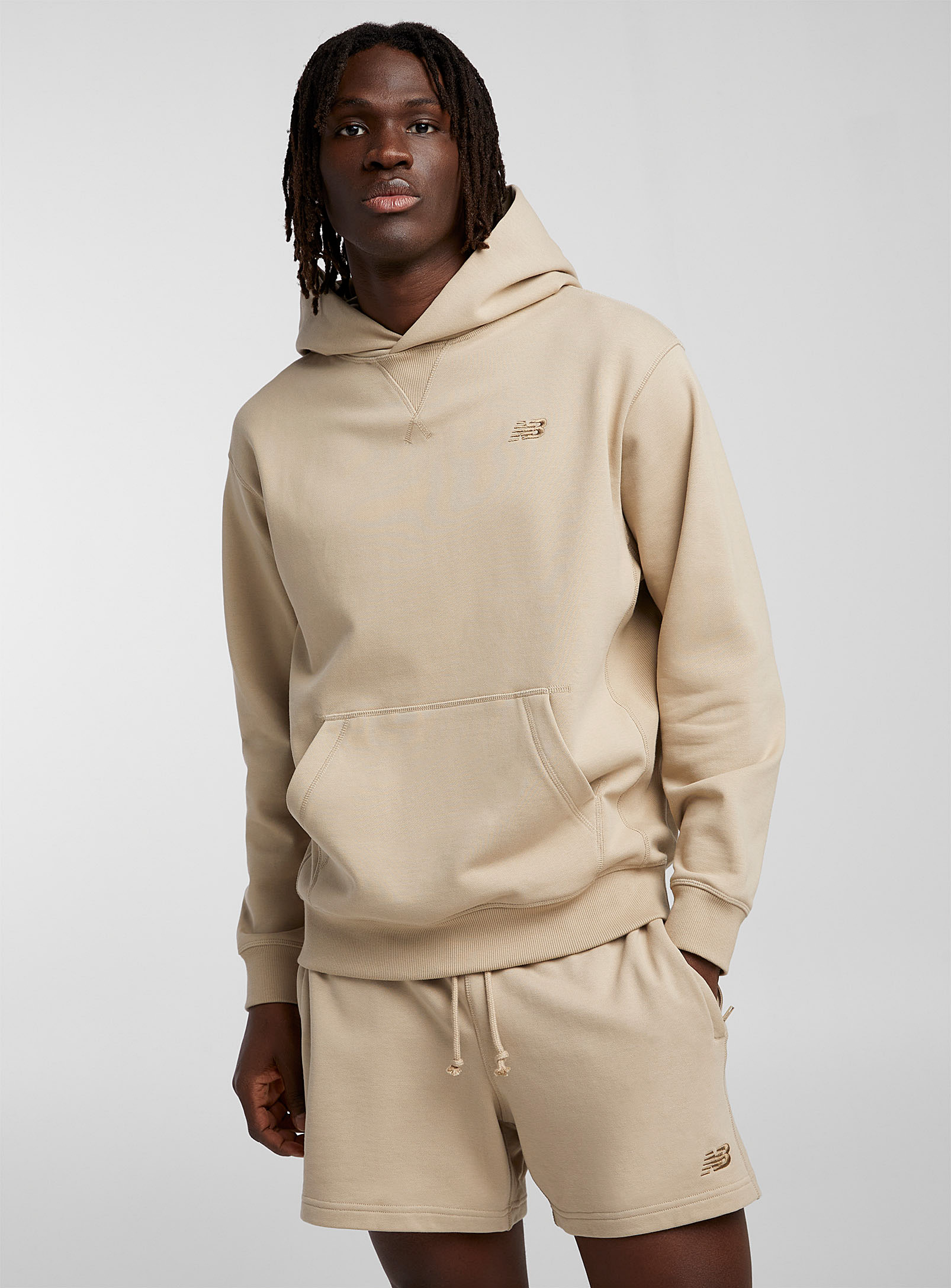 New Balance Embroidered Logo Terry-lined Hoodie In Fawn