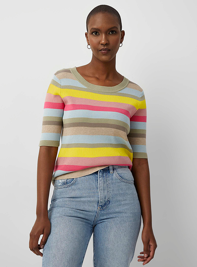 Contemporaine Mossy Green Vibrant stripes sweater for women