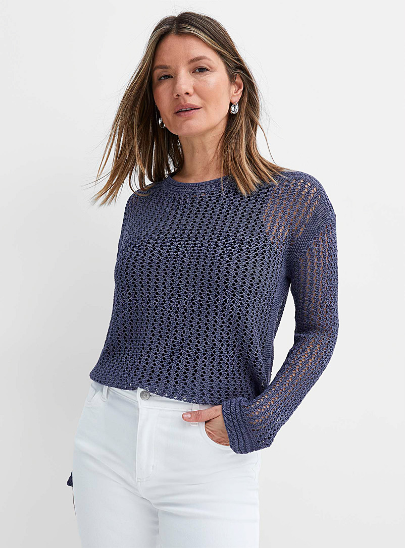 Contemporaine Dark Blue Lustrous sheen openwork sweater for women