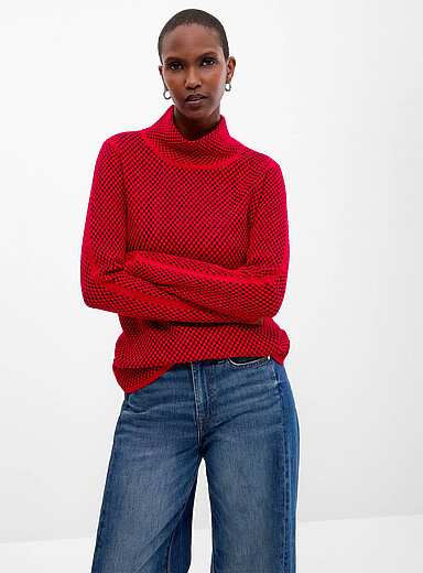 Embossed polka dots mock-neck sweater