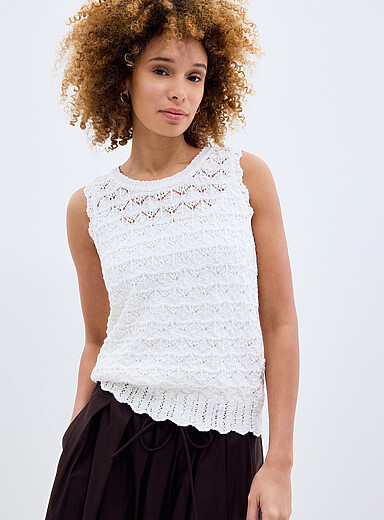 Scalloped trim openwork pure cotton sweater vest