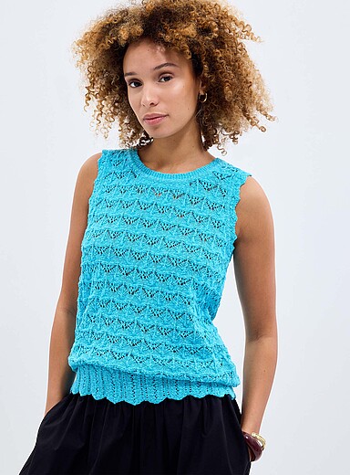 Scalloped trim openwork pure cotton sweater vest