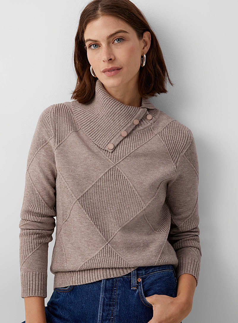 Contemporaine Light Brown Ribbed diamonds sweater for women