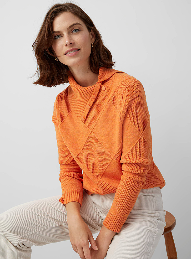 Contemporaine Orange Ribbed diamonds sweater for women