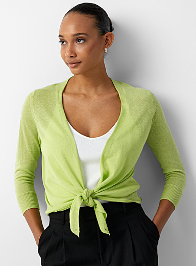 Contemporaine Lime Green Flowy knit bolero for women