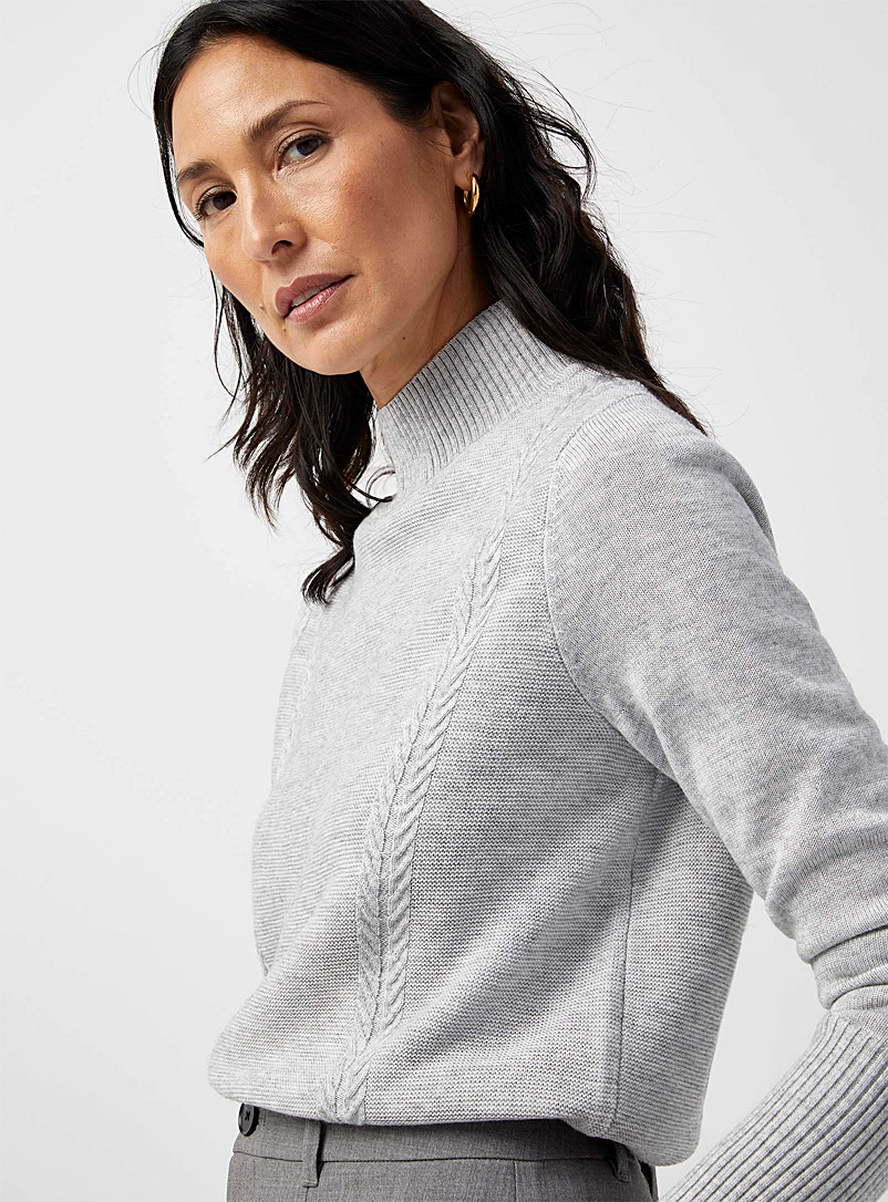Contemporaine Light Grey Double twists mock-neck sweater for women