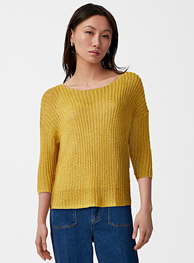 Contemporaine Medium Yellow Openwork ribbing flowy sweater for women
