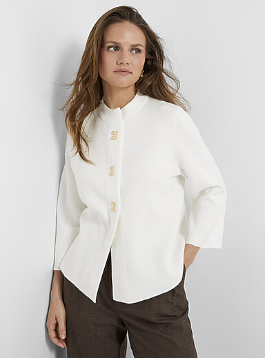 Geometric buttons 3/4-sleeve cardigan
