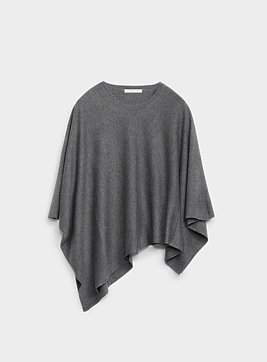 Contemporaine Grey Asymmetrical stretch knit poncho for women