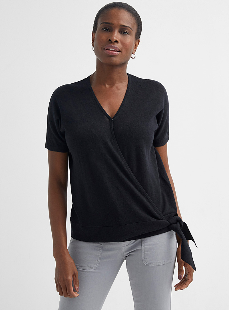 Linen and cotton wrap sweater 