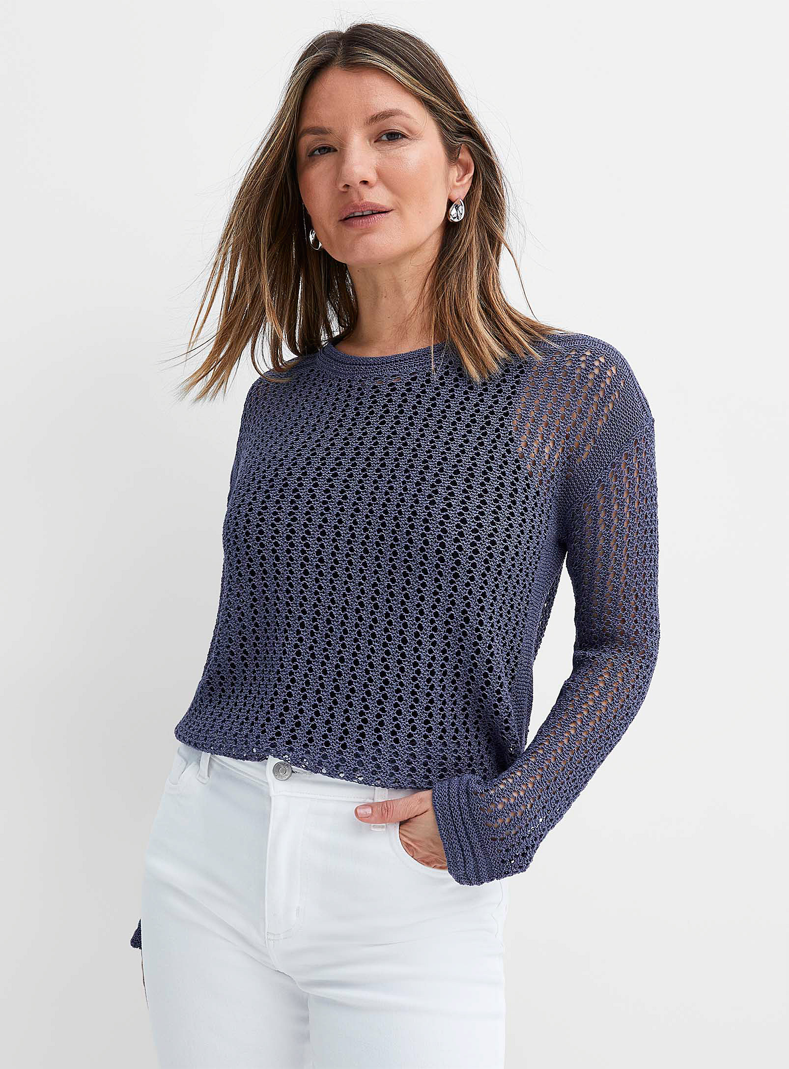 Contemporaine - Women's Lustrous sheen openwork sweater