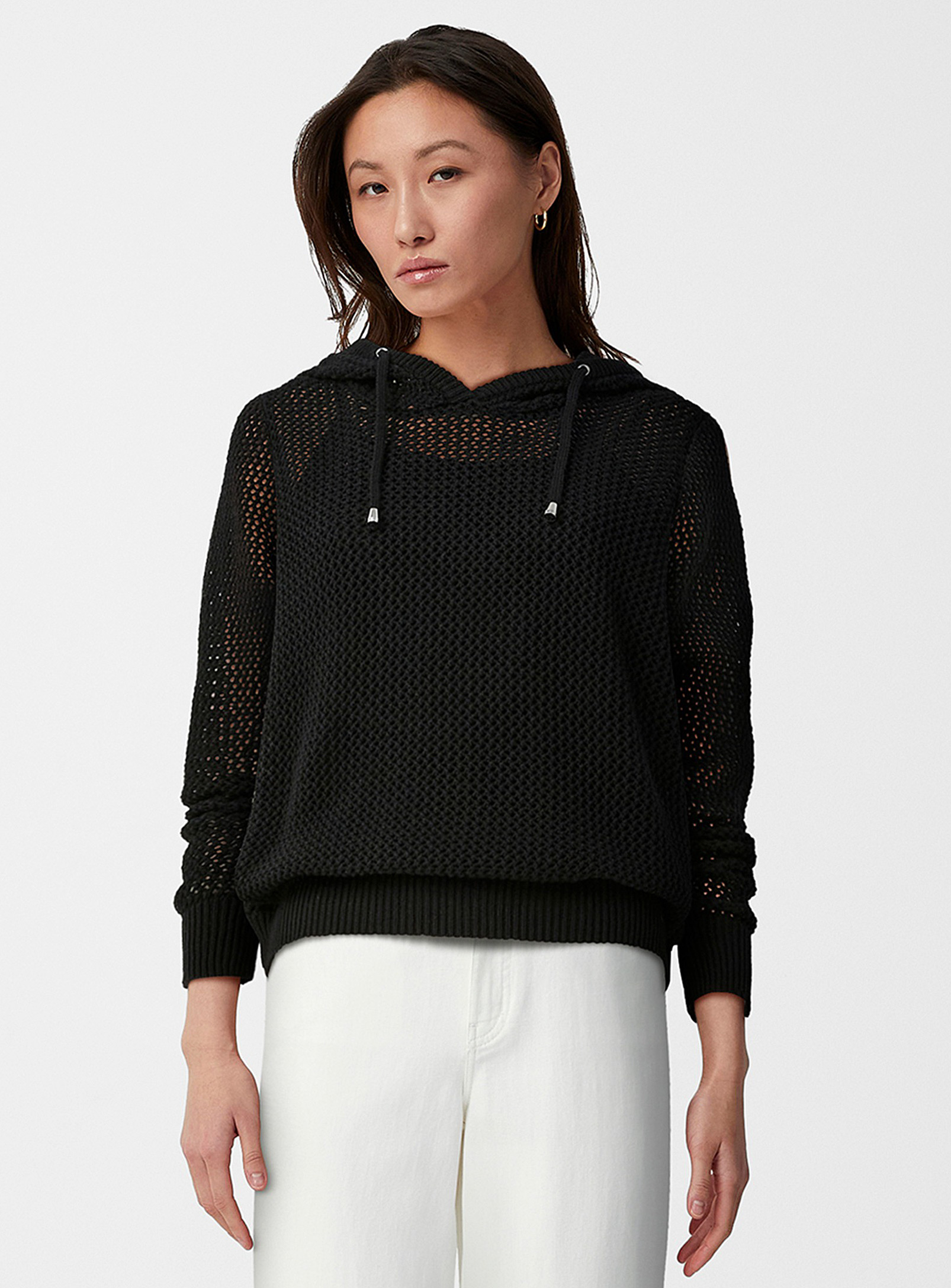 Contemporaine Hooded Mesh Sweater In Black