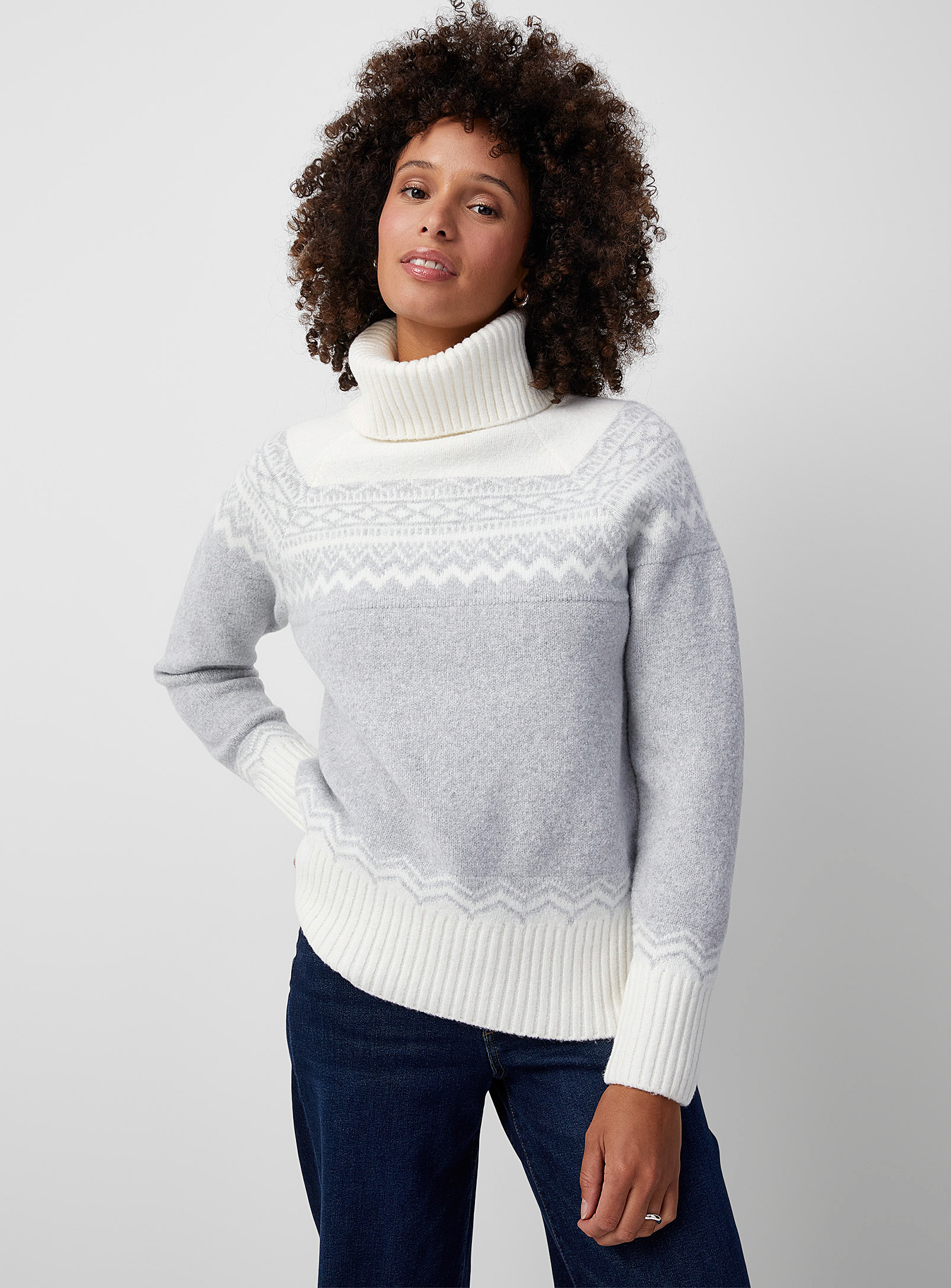 Contemporaine - Women's Nordic jacquard Turtleneck Sweater