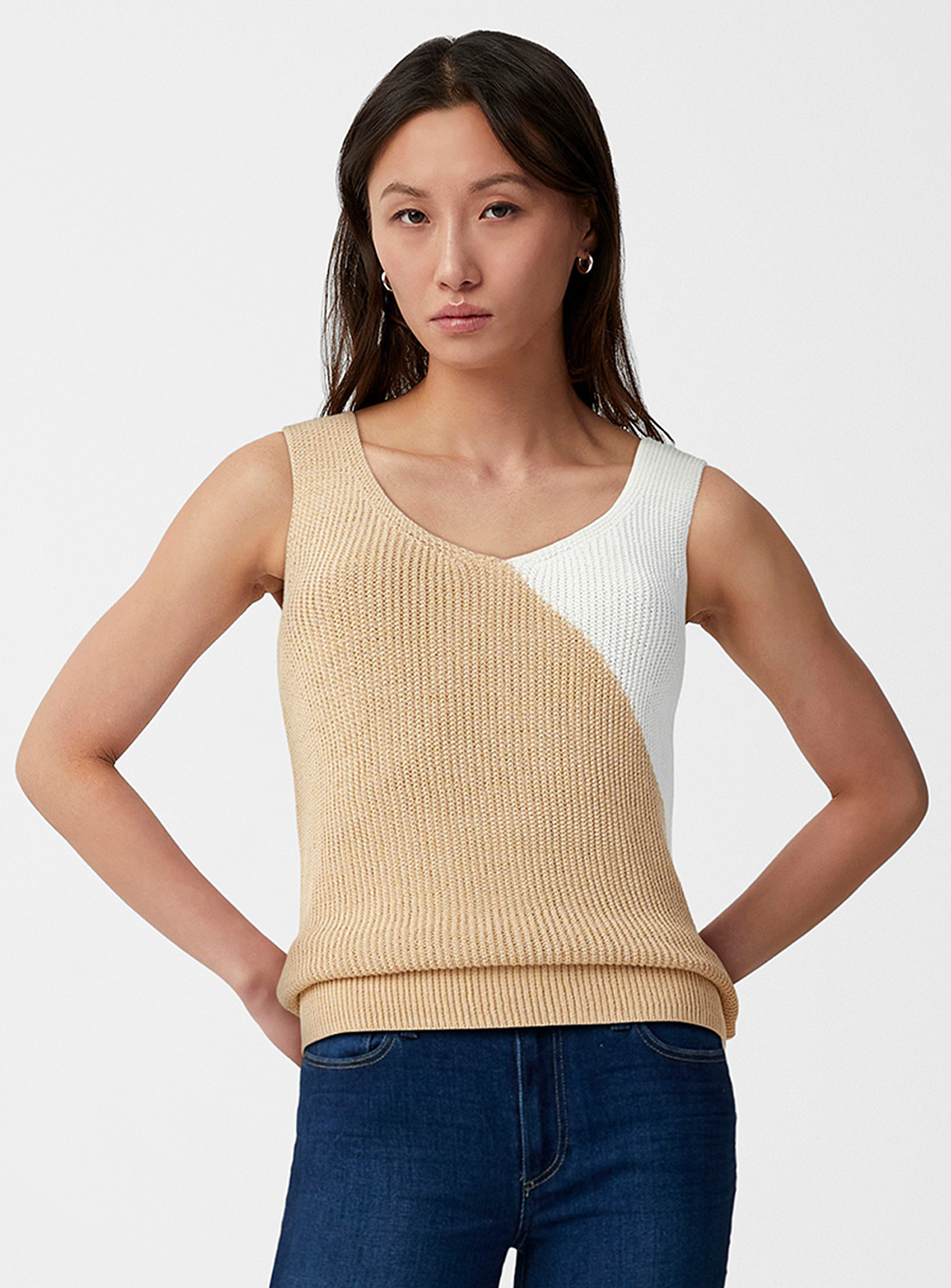 Contemporaine - Women's Two-tone blocks knit Cami Top