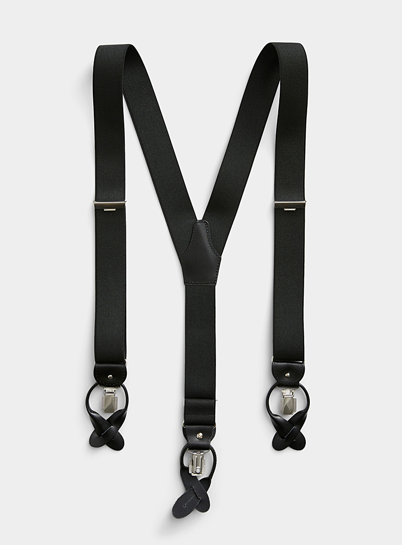 Profuomo Black Leather-detail suspenders for men