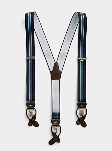 Leather-detail blue-stripe suspenders