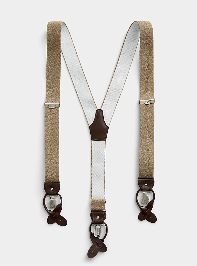 Profuomo Honey/Camel Leather-detail beige suspenders for men