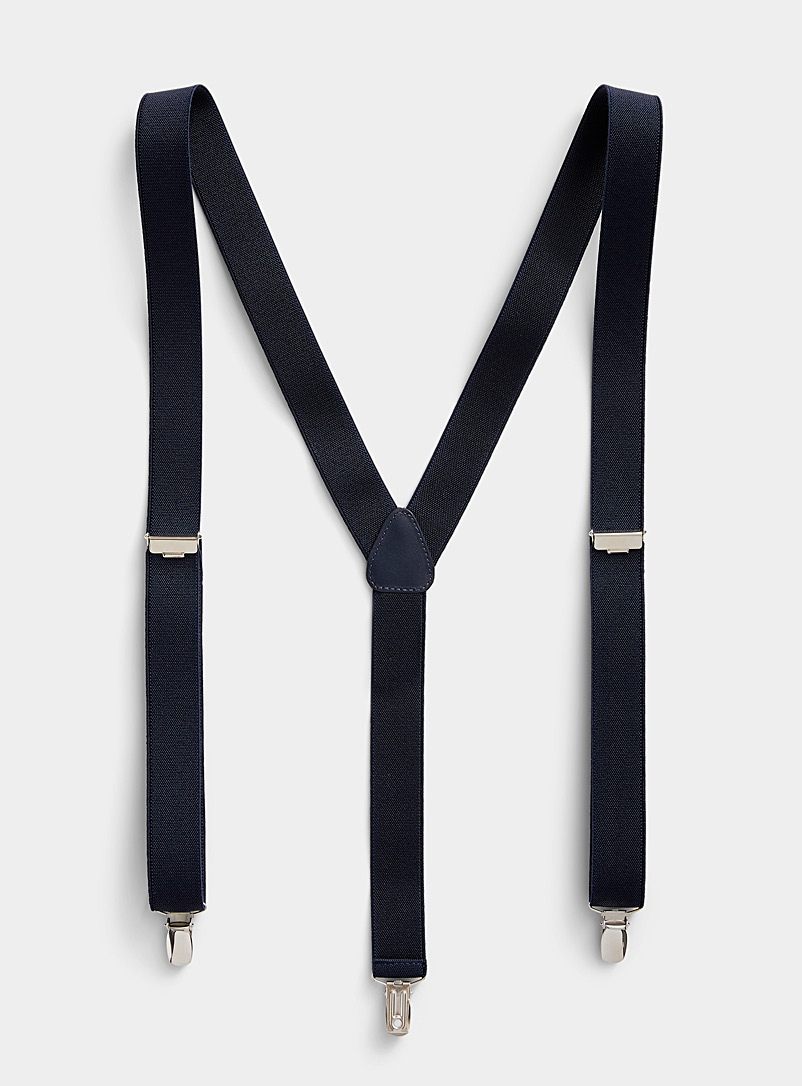 Profuomo Navy/Midnight Blue Solid thin suspenders for men