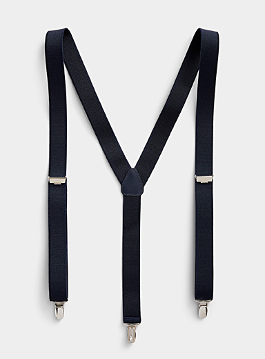 Profuomo Navy/Midnight Blue Solid thin suspenders for men