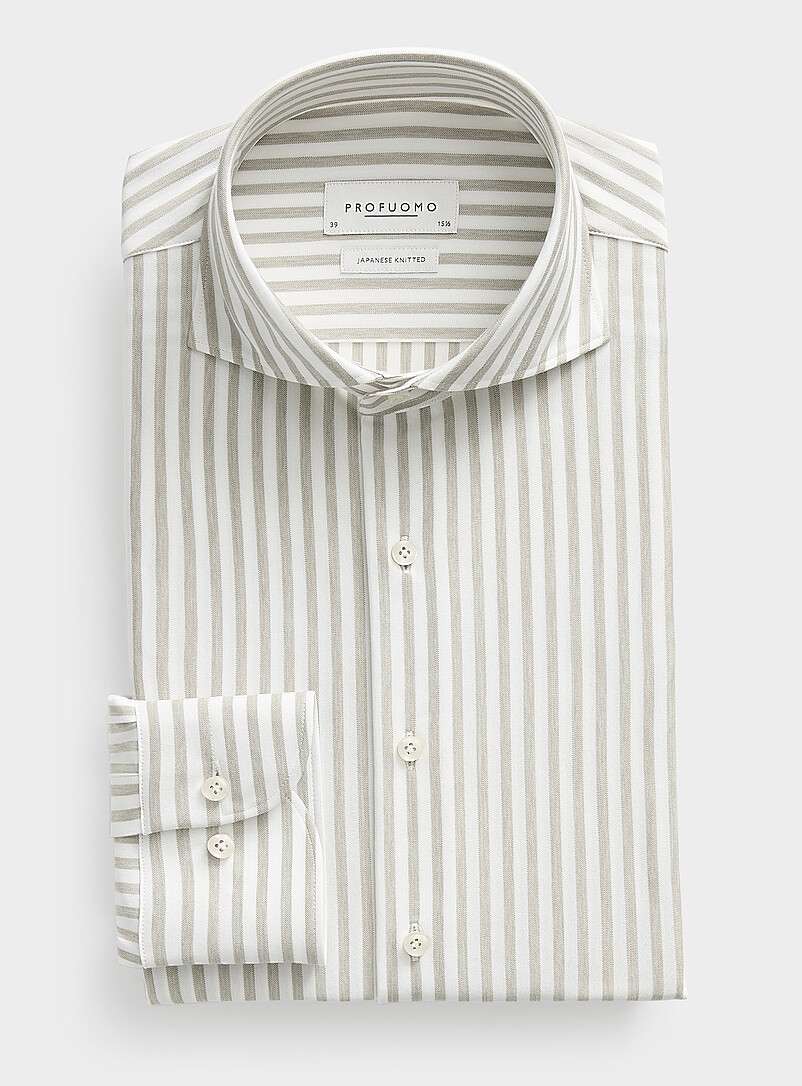 Japanese knit grey-stripe shirt Slim fit | Profuomo | Shop Men's