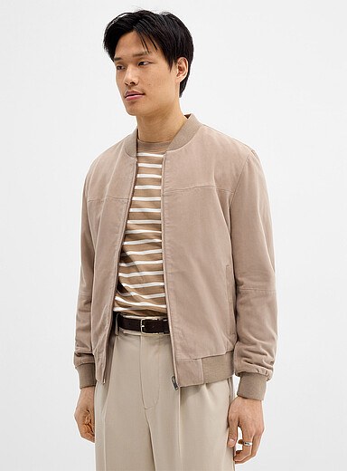 Genuine suede minimalist bomber jacket