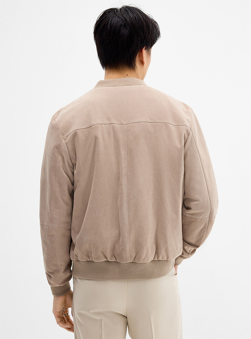Profuomo Taupe Genuine suede minimalist bomber jacket for men