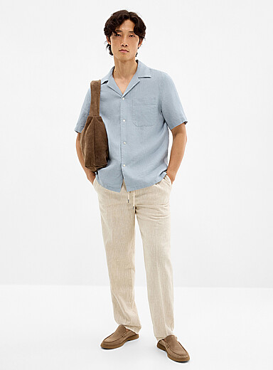 Heathered beige cotton-linen pant <b>Straight fit</b>
