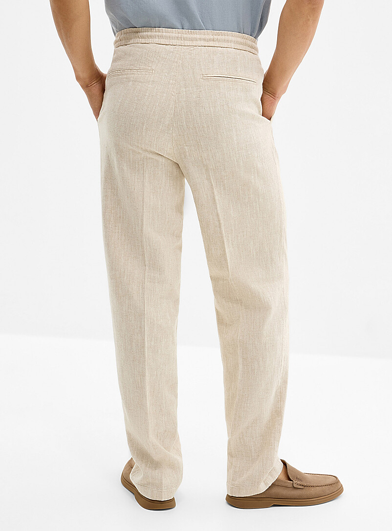 Heathered beige cotton-linen pant Straight fit | Profuomo | Shop