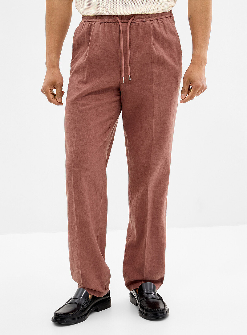 Profuomo Light Brown Dusty pink cotton-linen pant for men