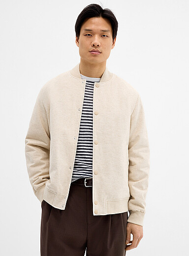 Natural heathered weft bomber jacket