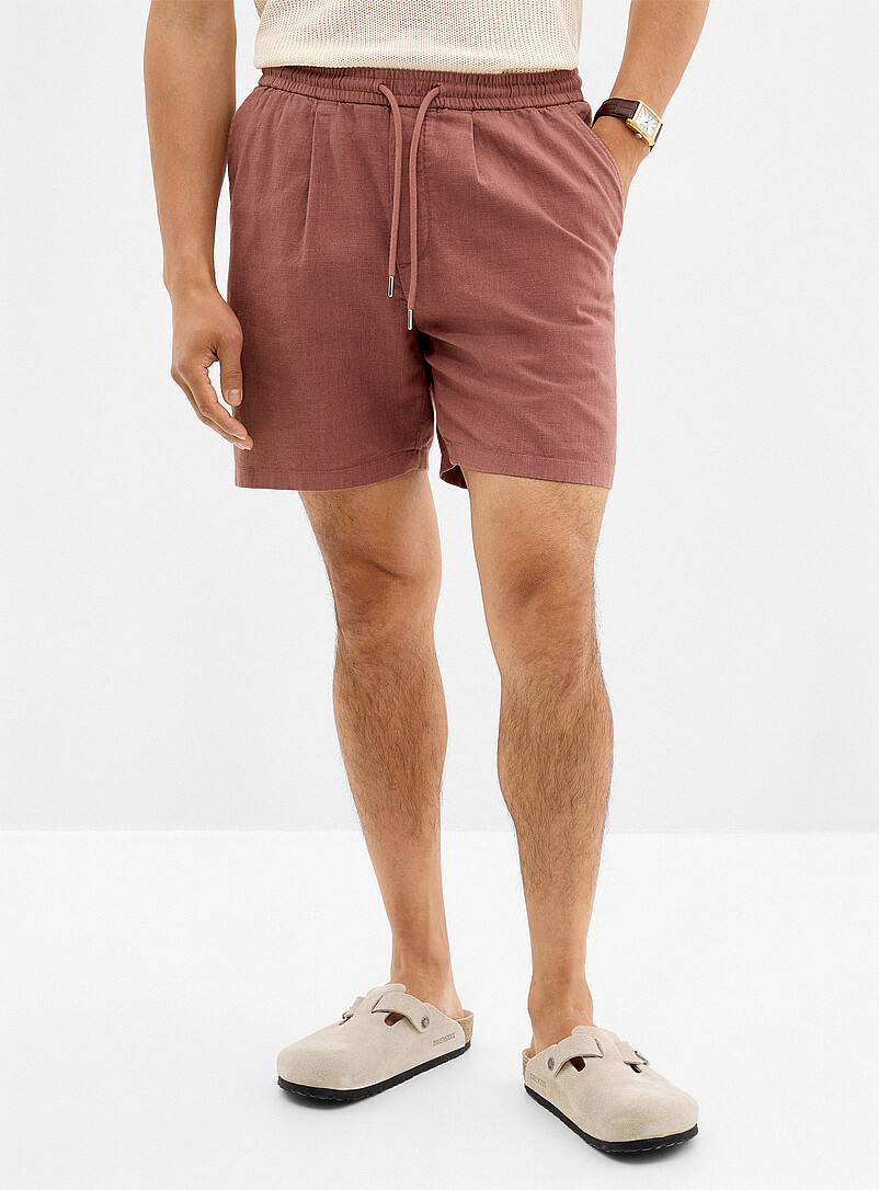 Profuomo Light Brown Dusty pink cotton-linen short for men