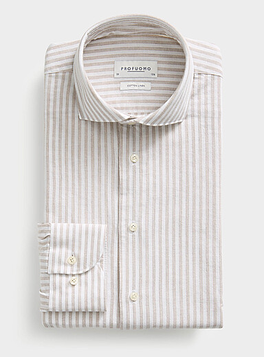 La chemise coton et lin rayures grises <b>Coupe ajust&eacute;e</b>