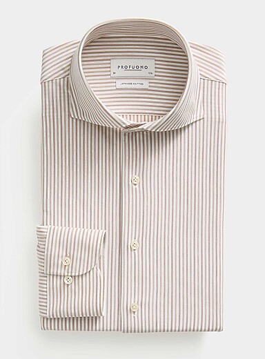 La chemise tricot japonais rayures argile <b>Coupe ajust&eacute;e</b>
