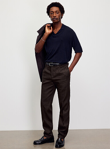 Profuomo Brown Cotton-linen pleated pant <b>Loose fit</b> for men