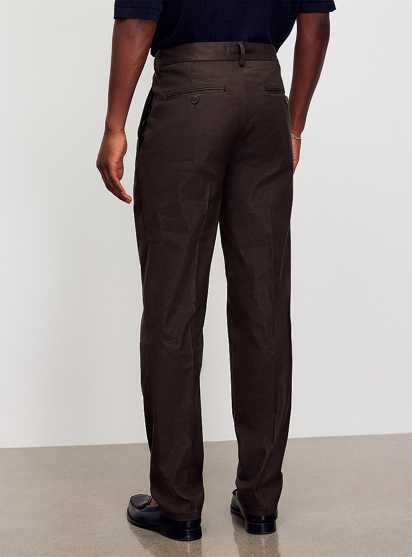 Profuomo Brown Cotton-linen pleated pant <b>Loose fit</b> for men