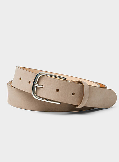 Sand velvety leather belt