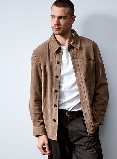 Profuomo: La surchemise su&egrave;de v&eacute;ritable Taupe pour homme