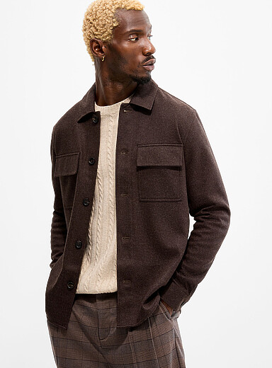 Profuomo Brown Heathered espresso felt overshirt for men