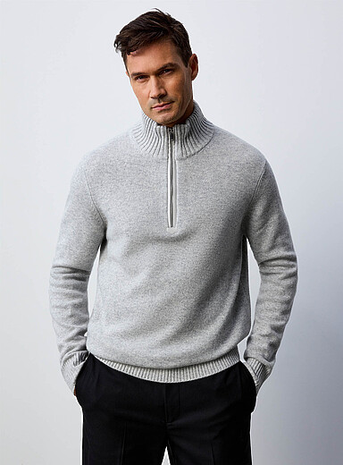Profuomo: Le chandail col zipp&eacute; pure laine Gris clair pour homme