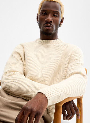 Profuomo Beige Ribbed diamond sweater for men