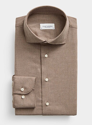 Profuomo Brown Minimalist flannel shirt <b>Slim fit</b> for men