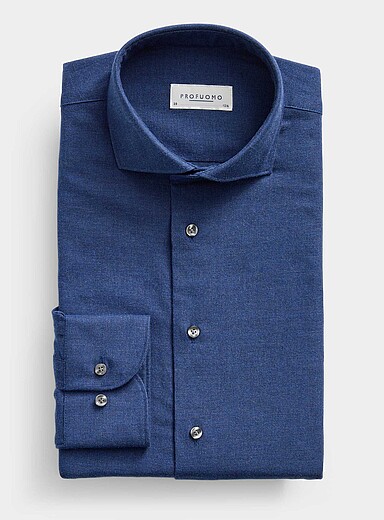 Profuomo Royal/Sapphire Blue Minimalist flannel shirt <b>Slim fit</b> for men