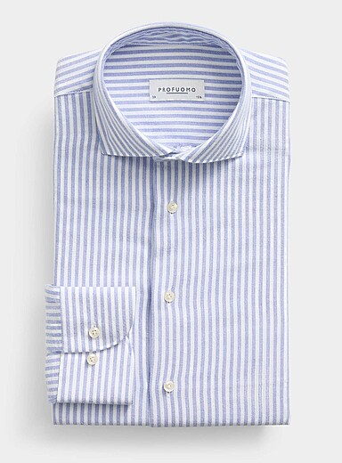 Profuomo Blue Vertical twin-stripe flannel shirt <b>Slim fit</b> for men