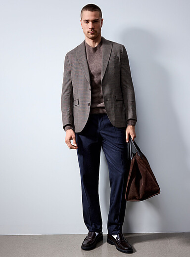 Profuomo Navy/Midnight Blue Cashmere blend brushed pant <b>Tapered fit</b> for men