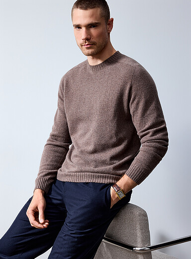 Profuomo Taupe Wool sweater with a touch of cashmere for men