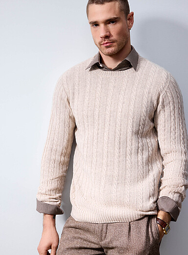 Profuomo Sand Twisted-cable cashmere-blend sweater for men