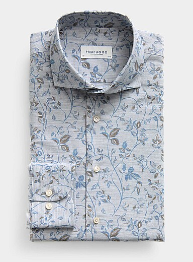 Profuomo: La chemise florale grise Coupe ajust&eacute;e Gris pour homme