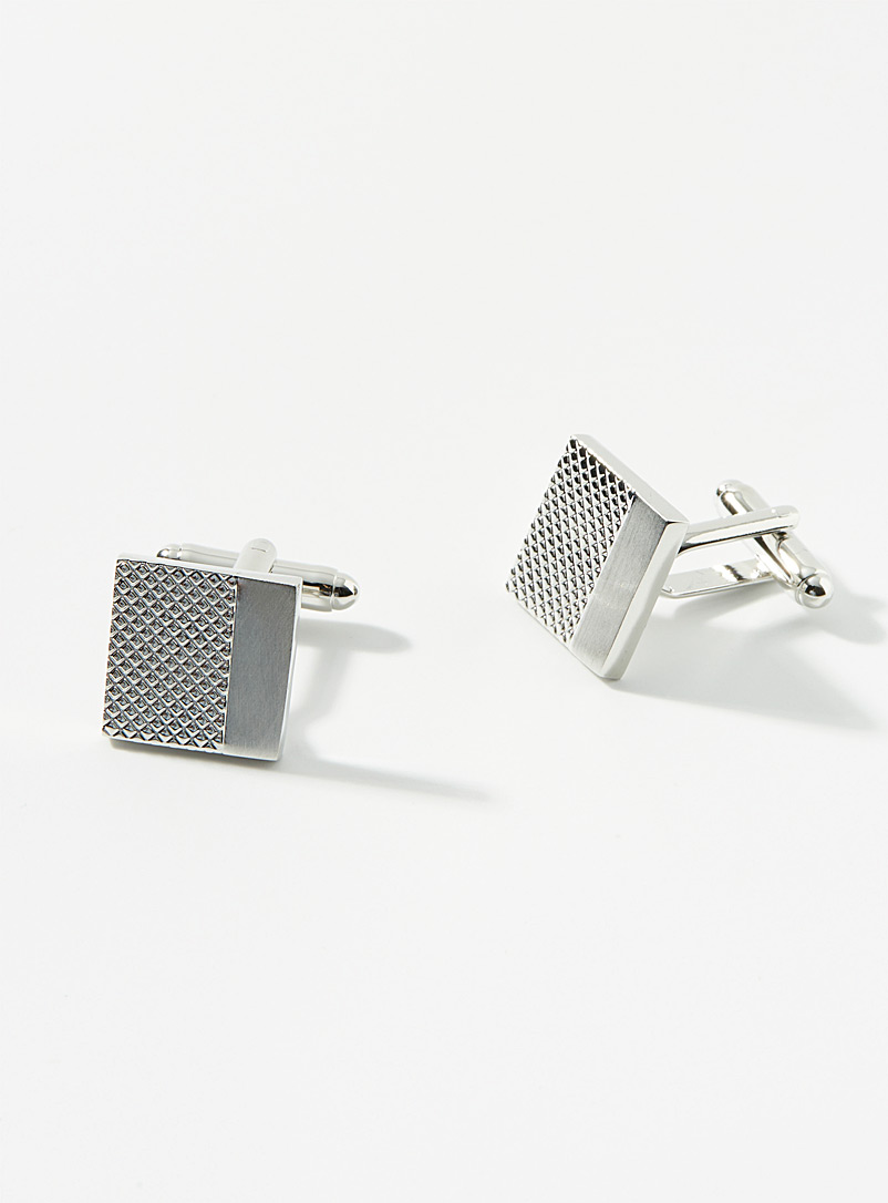 Profuomo Silver Textured square cufflinks for men