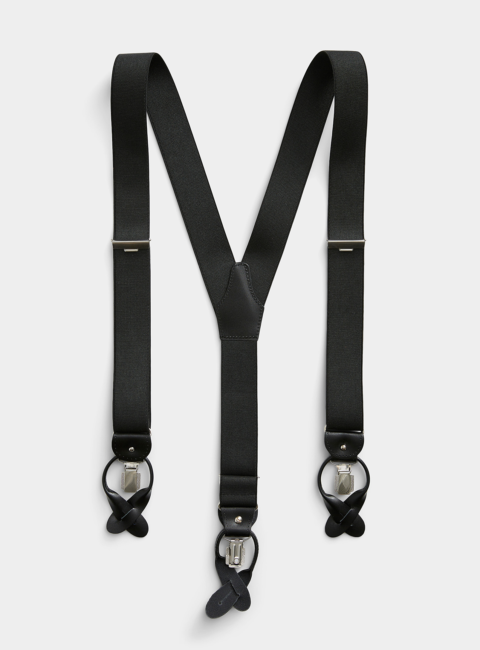 Profuomo Leather-detail Suspenders In Black